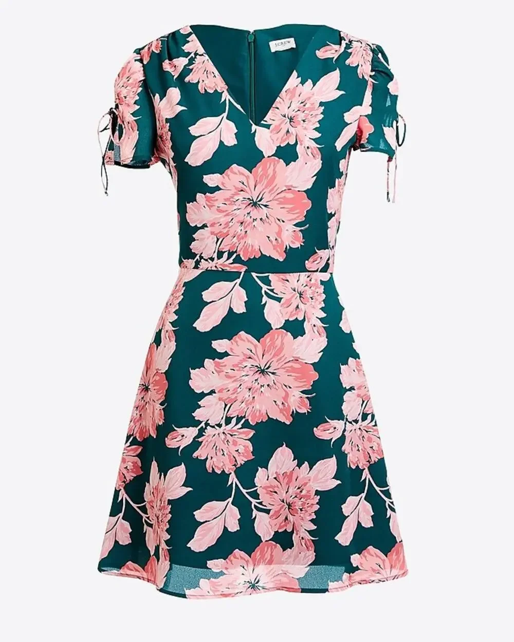 J Crew Mercantile Women's 00 Dress Green Pink Floral Tie-Shoulder A-Line CJ4